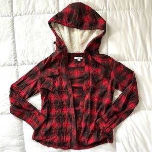 Red Flannel With Sherpa Lined Hood